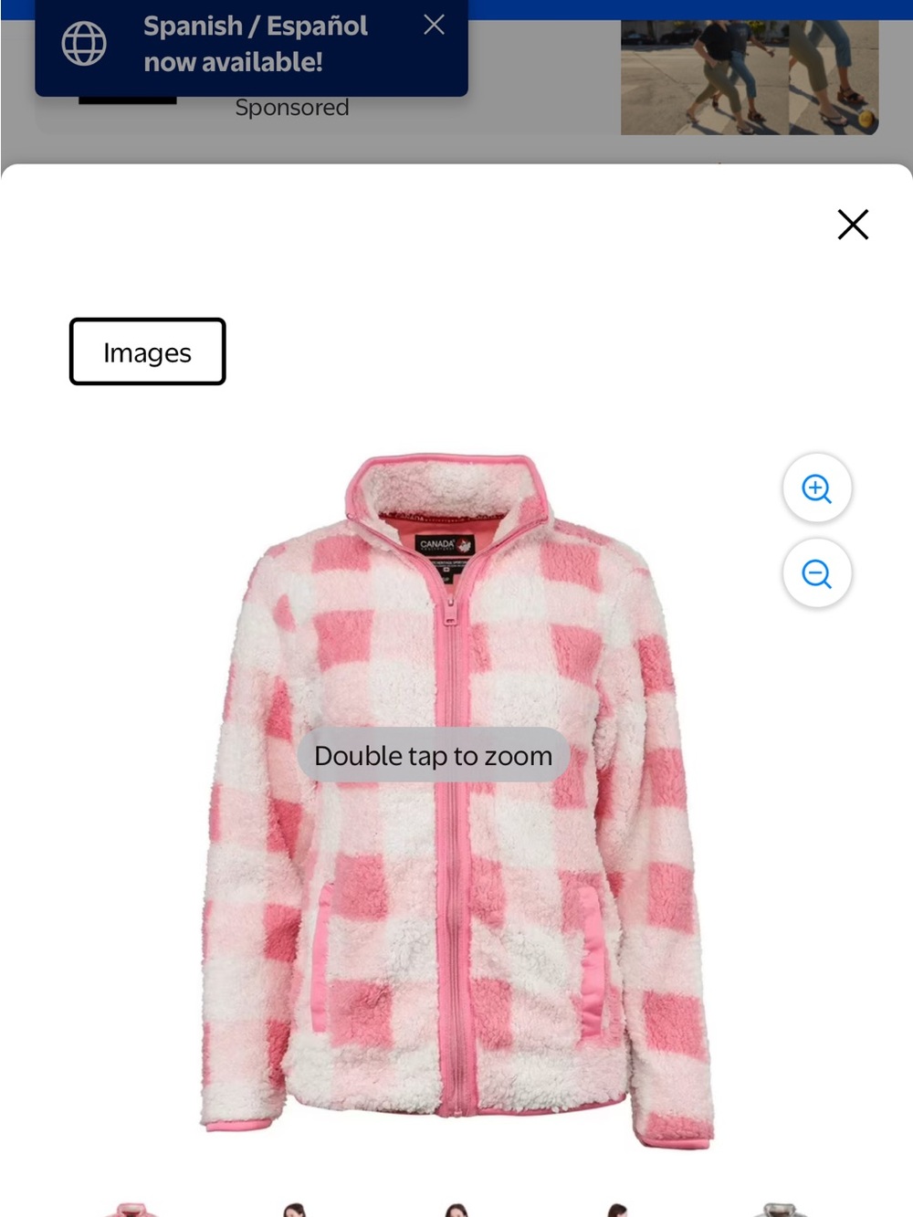 Canada Goose Pink and White Checkered Fleece Jacket